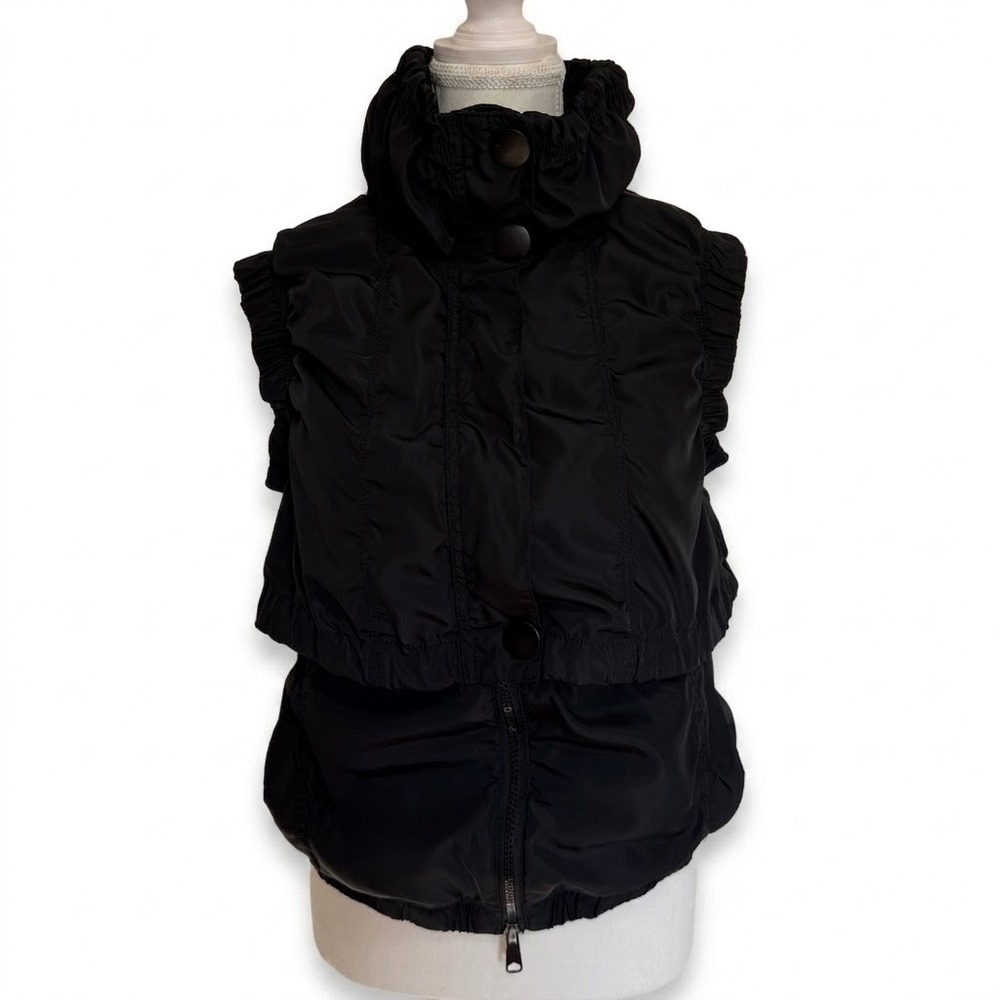 Roxy Puffer Vest Women M Black Ruched Zip Up Sleeveless Jacket Y2K